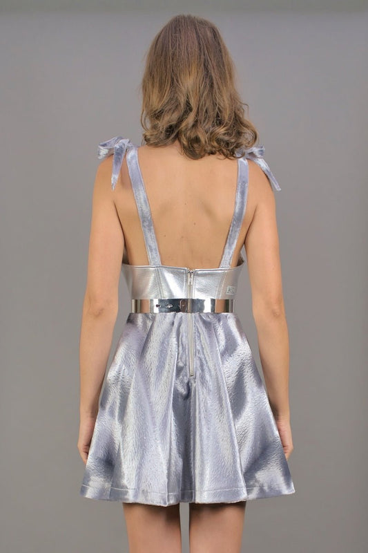 A - Linien Kleid mit Schleife "COSMIC BLOOM" - silber - Manuel Essl Design