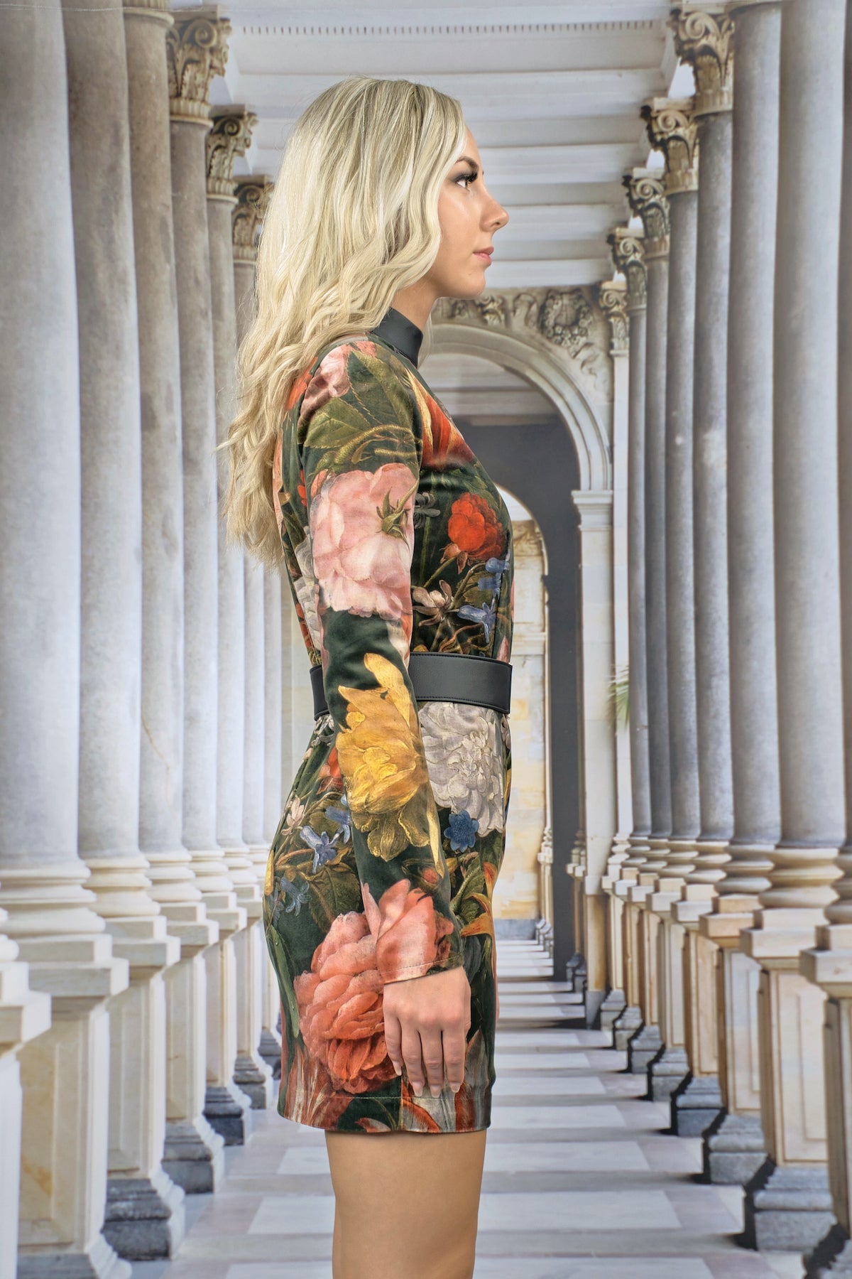 Asymmetrisches Kleid "FLORAL" - schwarz - Manuel Essl Design