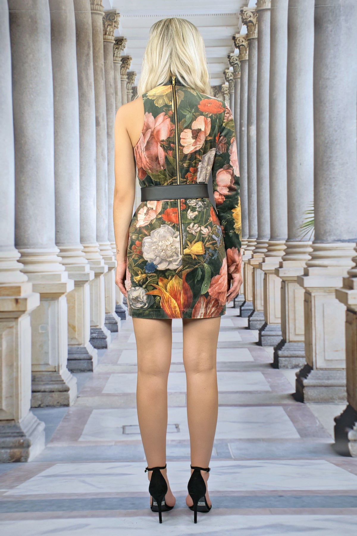 Asymmetrisches Kleid "FLORAL" - schwarz - Manuel Essl Design