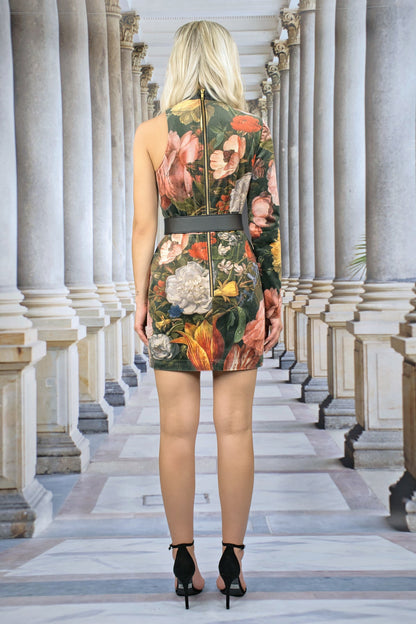 Asymmetrisches Kleid "FLORAL" - schwarz - Manuel Essl Design