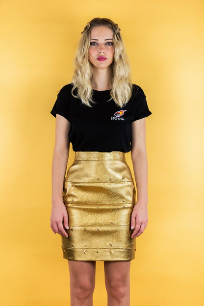 Bahnen - Rock aus veganem Lederimitat "SPACE" - gold - Manuel Essl Design