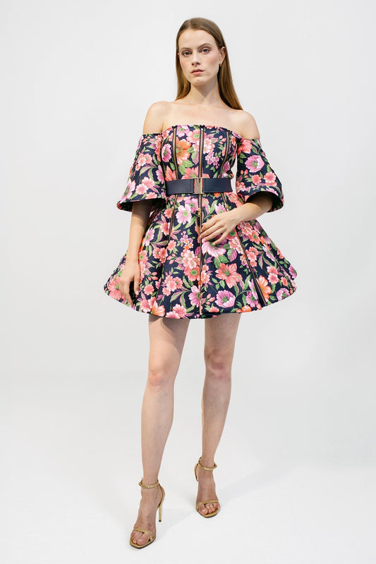 Biker Kleid mit doppelten Volants "ELIXIR" - floral - Manuel Essl Design