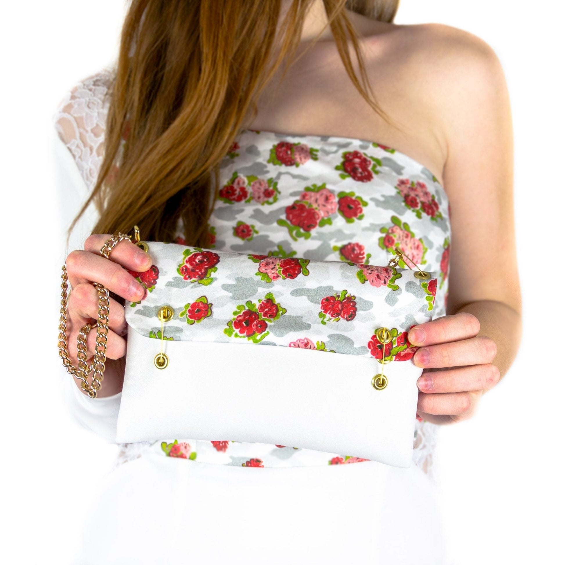 Clutch aus veganem Lederimitat "ROSES" - weiß - Manuel Essl Design
