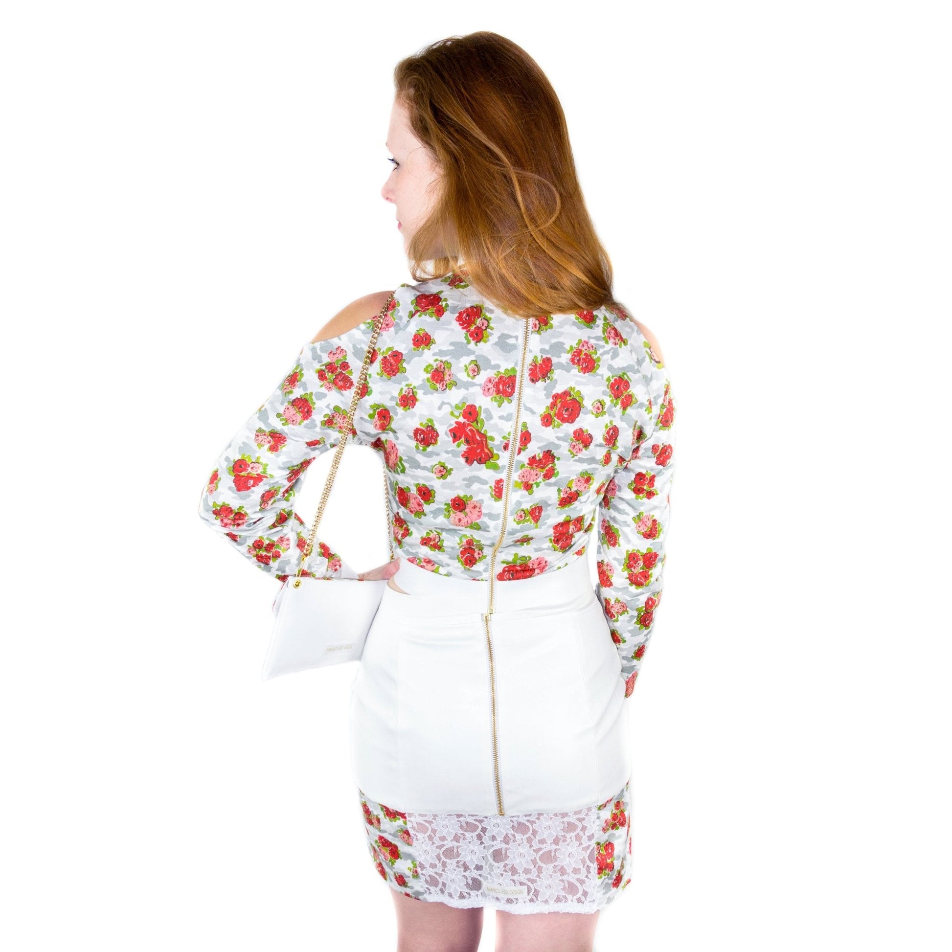 Clutch aus veganem Lederimitat "ROSES" - weiß - Manuel Essl Design