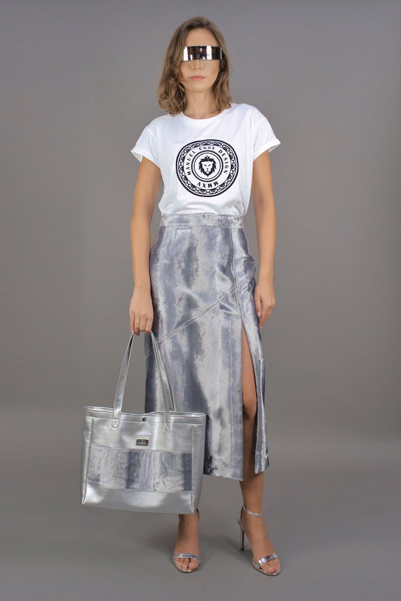 Großer Shopper "COSMIC BLOOM" - silber - Manuel Essl Design