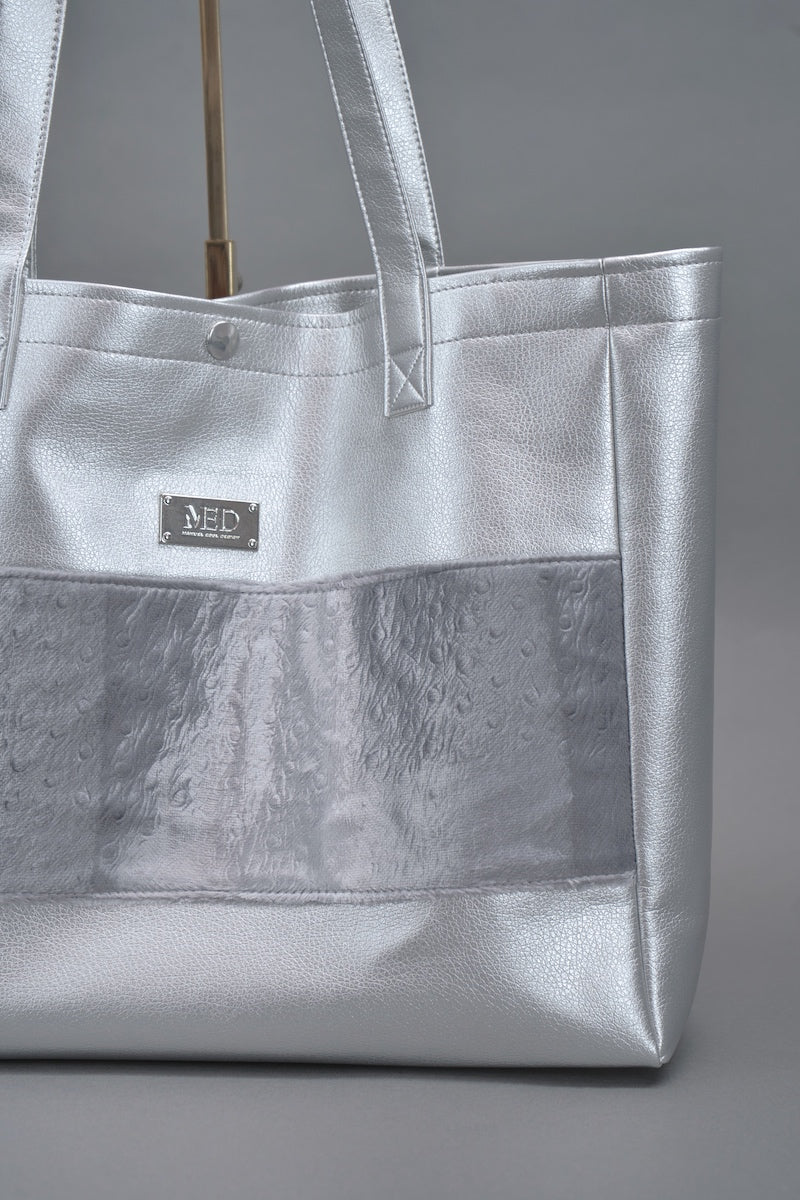 Großer Shopper "COSMIC BLOOM" - silber - Manuel Essl Design