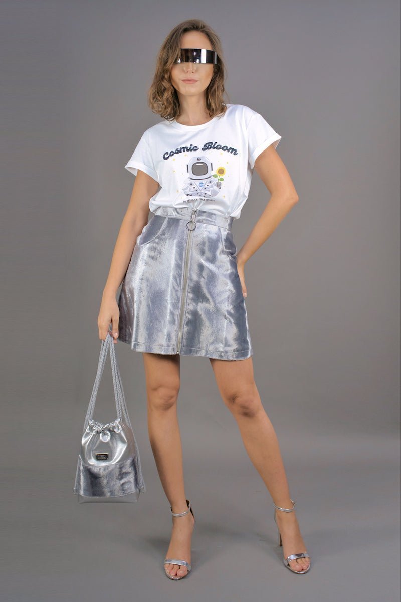 Mini Gym Bag "COSMIC BLOOM" - silber - Manuel Essl Design