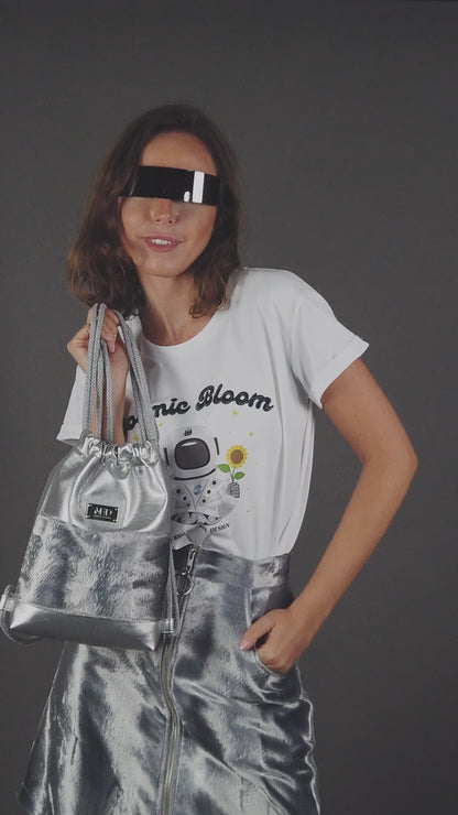 Ausgestellter Rock aus Samt "COSMIC BLOOM" - silber