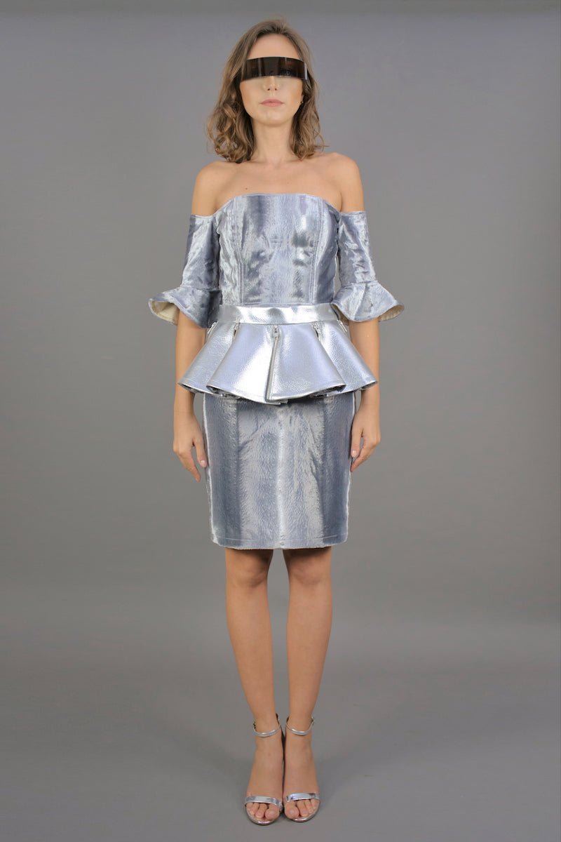 Space Kleid aus Samt "COSMIC BLOOM" - silber - Manuel Essl Design