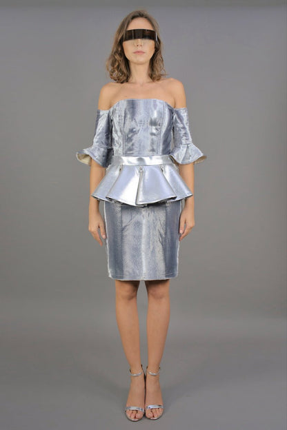 Space Kleid aus Samt "COSMIC BLOOM" - silber - Manuel Essl Design