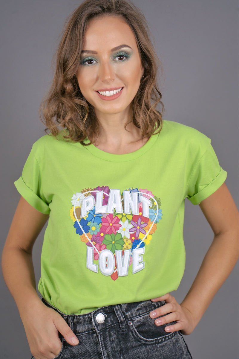 T-Shirt "PLANT LOVE" - limonengrün - Manuel Essl Design