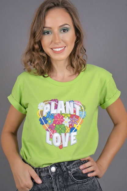 T-Shirt "PLANT LOVE" - limonengrün - Manuel Essl Design