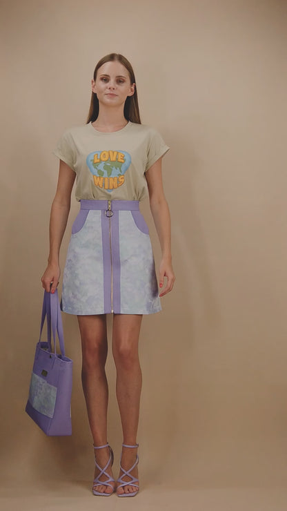 Ausgestellter Rock aus Jacquard und Rauleder-Imitat "JARDIM" - lilac