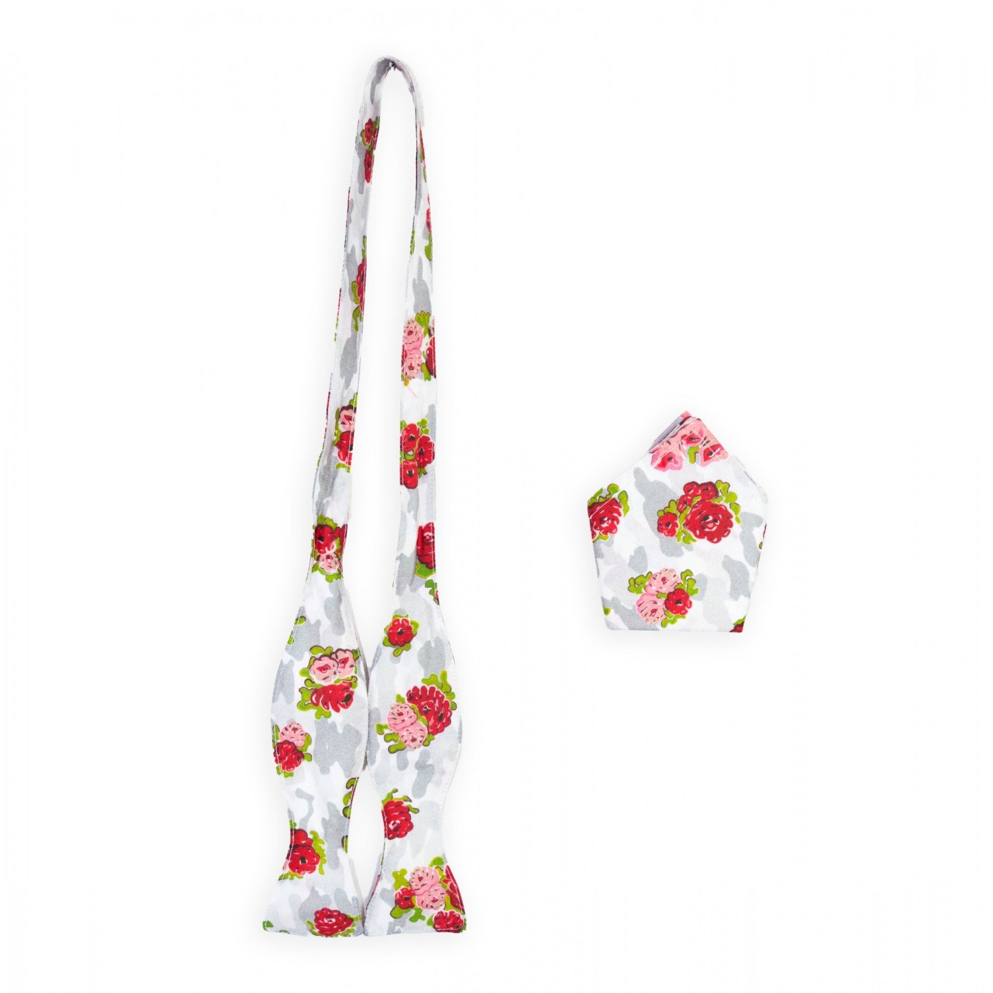 Fliege & Einstecktuch "ROSES" - weiß - Manuel Essl Design