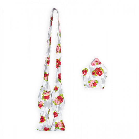 Fliege & Einstecktuch "ROSES" - weiß - Manuel Essl Design