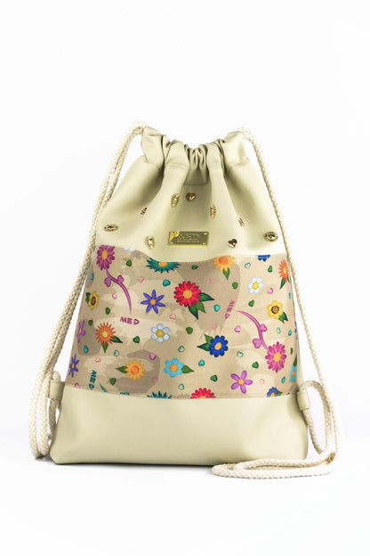 Gym Bag "FLOWERS" - beige - Manuel Essl Design