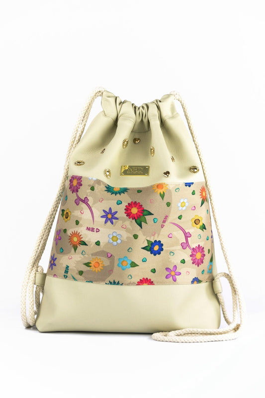 Gym Bag "FLOWERS" - beige - Manuel Essl Design