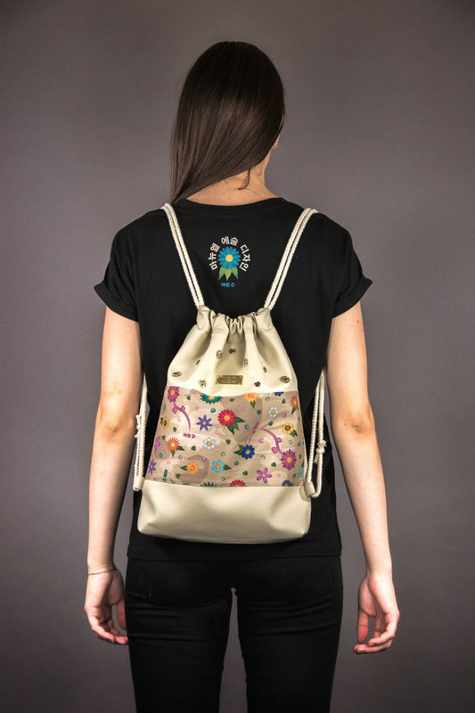 Gym Bag "FLOWERS" - beige - Manuel Essl Design