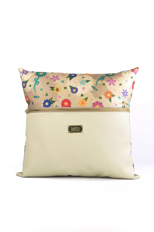 handgemachter Polster "FLOWERS" - beige - Manuel Essl Design