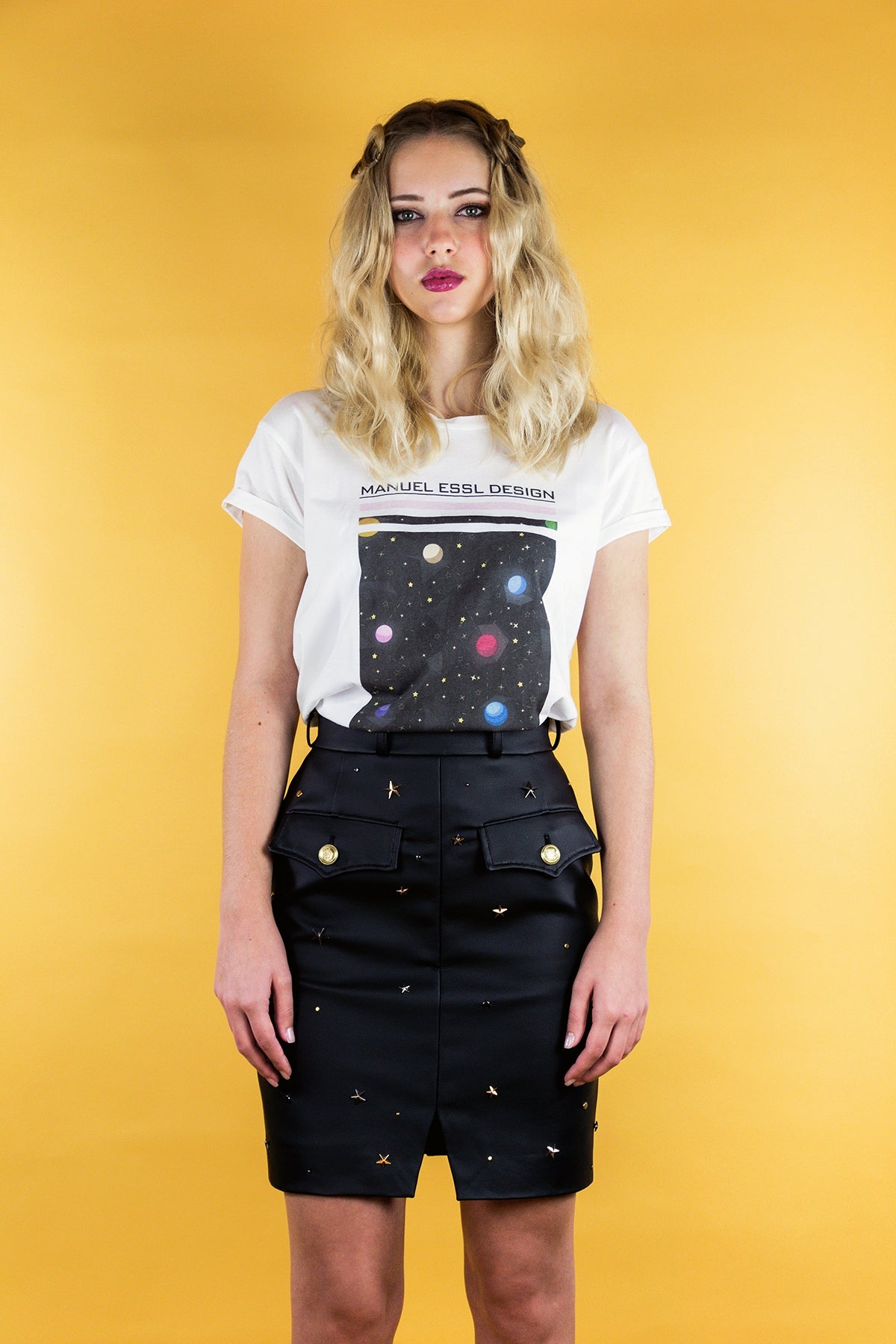Mini - Rock aus veganem Lederimitat mit Schlitz "SPACE" - schwarz - Manuel Essl Design