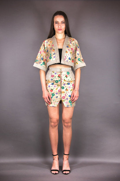 Mini - Rock mit Schlitz "FLOWERS" - beige - Manuel Essl Design