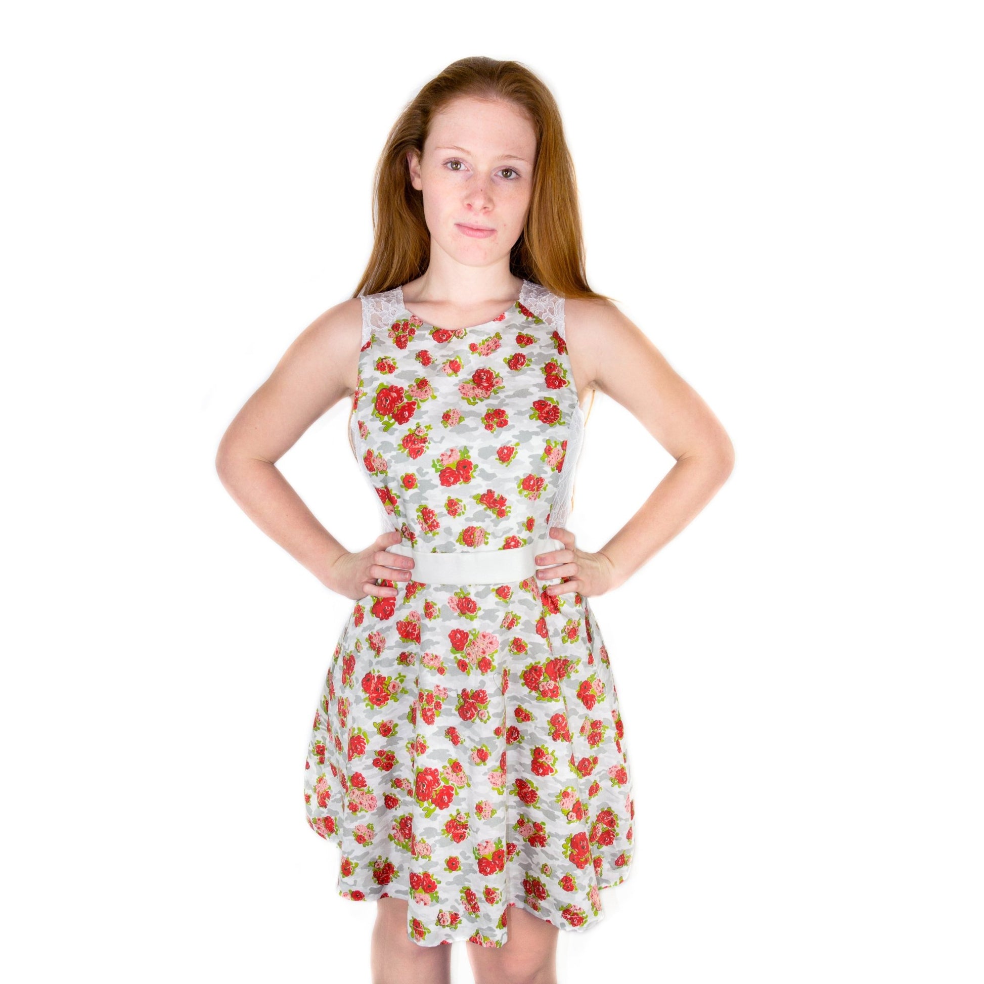 Mini Skater Kleid aus Satin mit Details aus Spitze "ROSES" - weiß - Manuel Essl Design