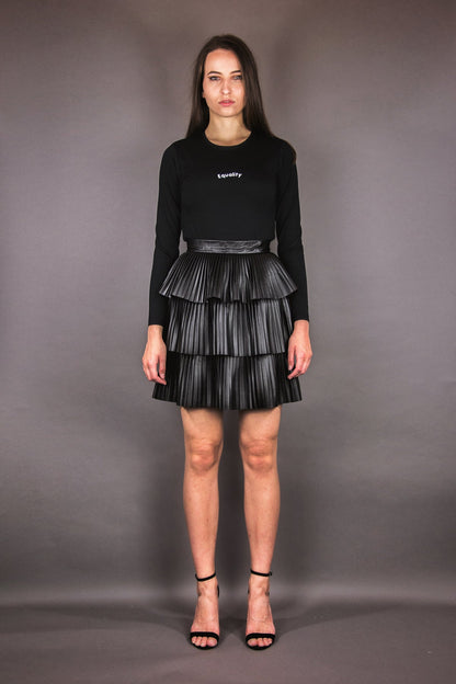 Plissee - Rock aus veganem Lederimitat mit Stufen und Volants - schwarz - Manuel Essl Design
