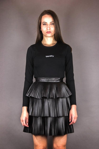 Plissee - Rock aus veganem Lederimitat mit Stufen und Volants - schwarz - Manuel Essl Design