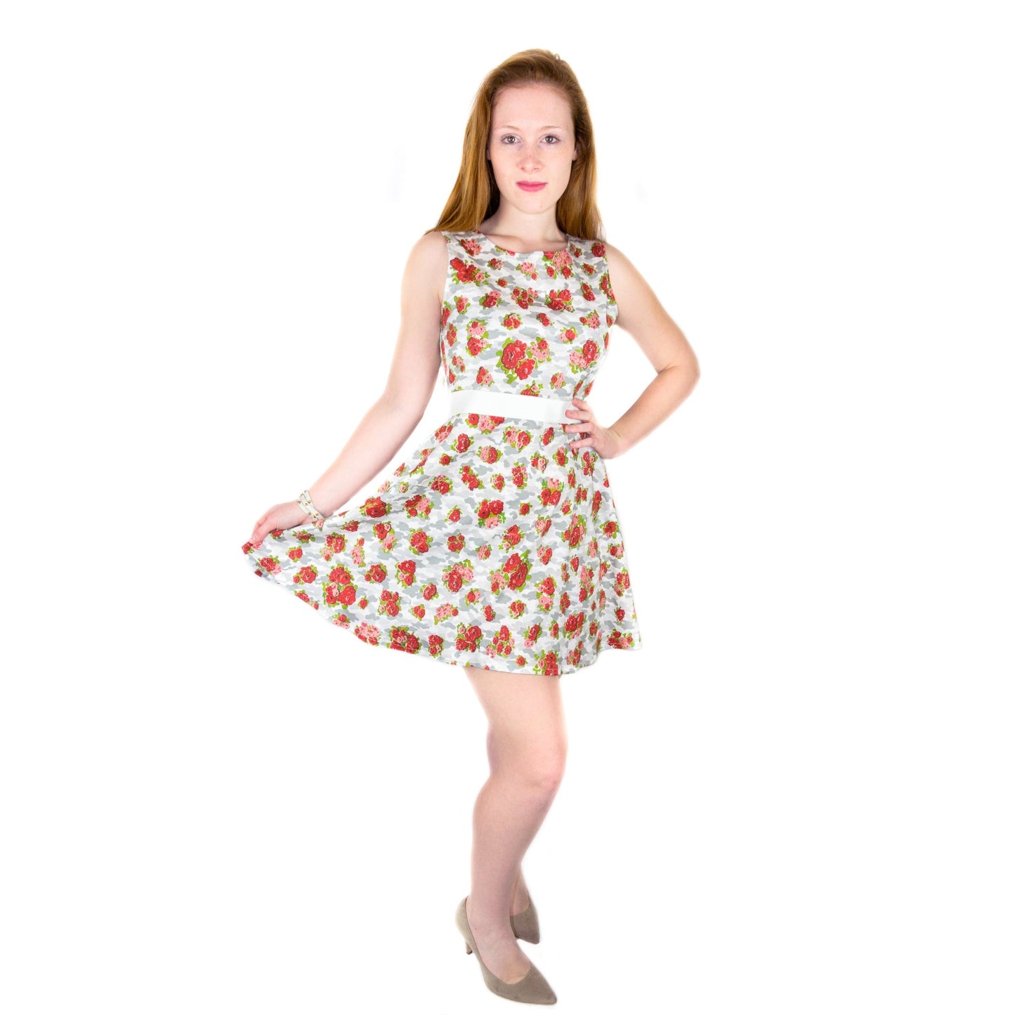 Skater Kleid aus Baumwoll - Jersey "ROSES" - weiß - Manuel Essl Design
