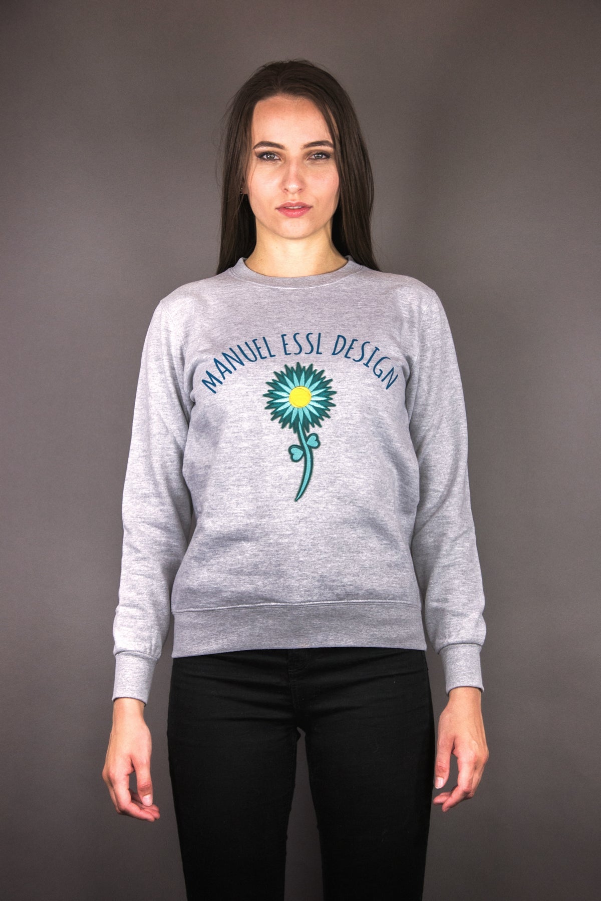 Sweatshirt "FLOWERS" - grau/petrol - Manuel Essl Design