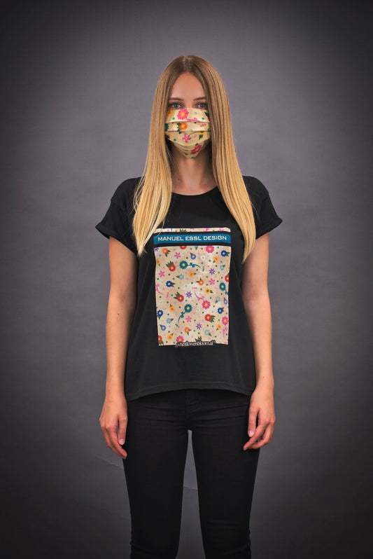 T-Shirt "FLOWERS PRINT" - schwarz - Manuel Essl Design