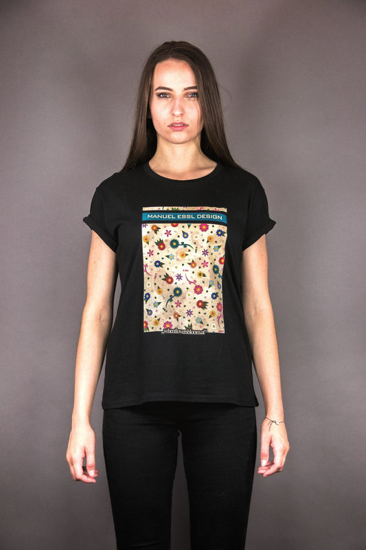 T-Shirt "FLOWERS PRINT" - schwarz - Manuel Essl Design